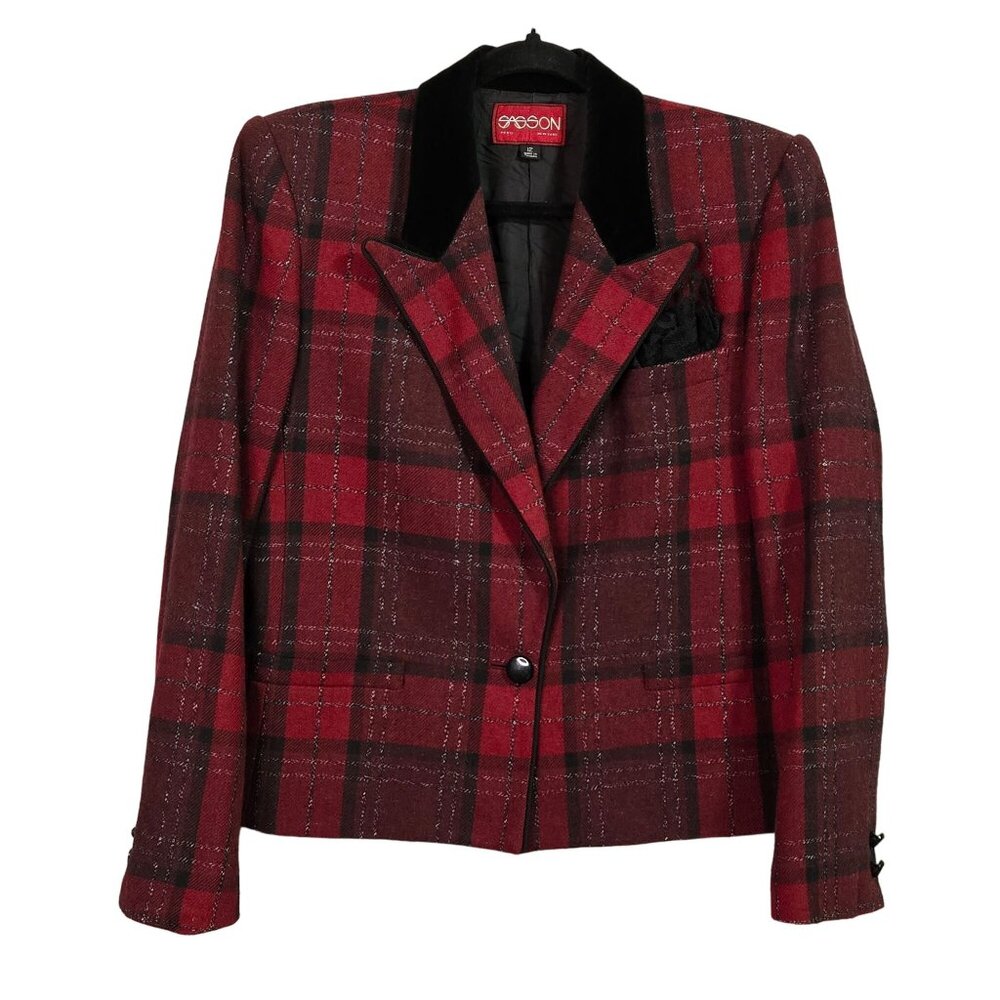 Vintage Womens 12 Tartan Plaid Blazer Wool Blend Holidays Old Money Preppy Acade